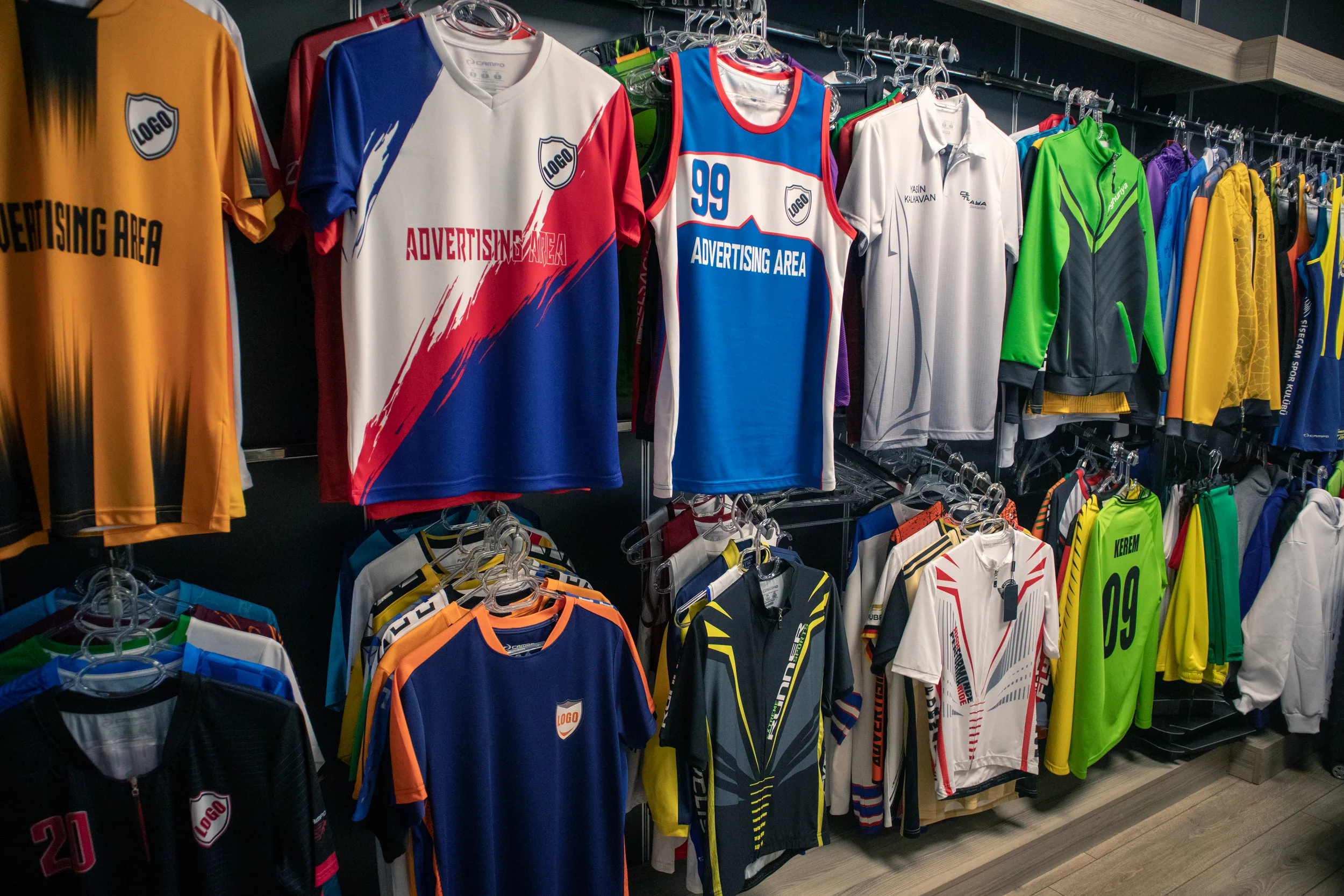Wolvate showroom with finished white-label sportswear ranges on display